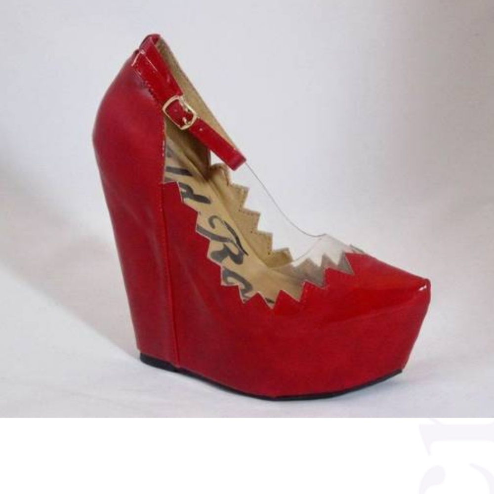 Red Patent and Lucite Platform Wedge Shoe
